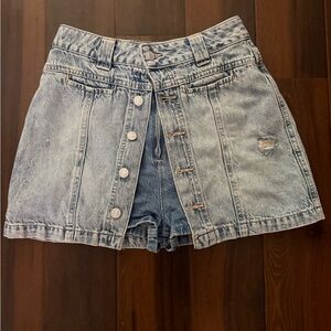 We The Free Light Blue Denim Skort with Button-Front